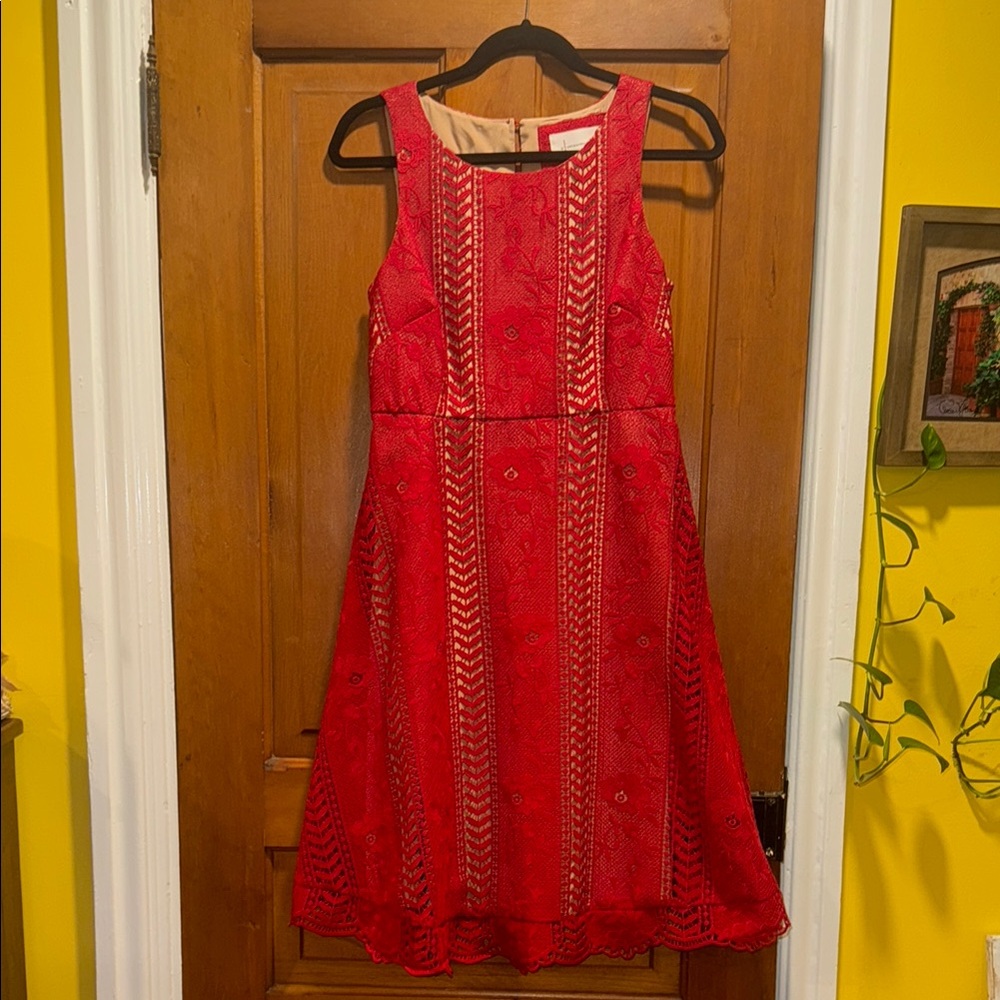 Anthropologie—red Sleeveless Lace Dress—sz4